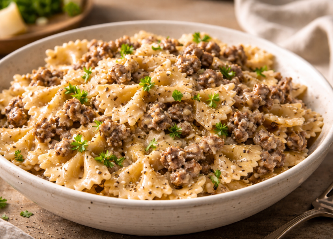 Creamy Beef and Bowtie Pasta Recipe